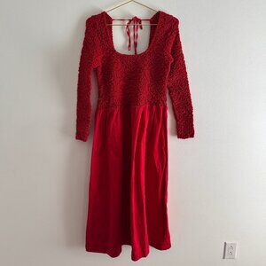 Damson Madder Malinda Smocked Long-Sleeve Midi Dress Size:12